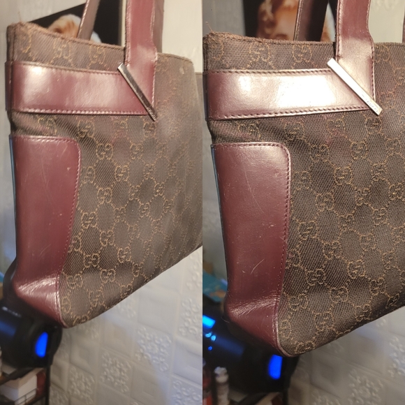 GUCCI GG Denim Mini Tote Leather Black Brown Handle Bag AUTHENTIC - Picture 15 of 15